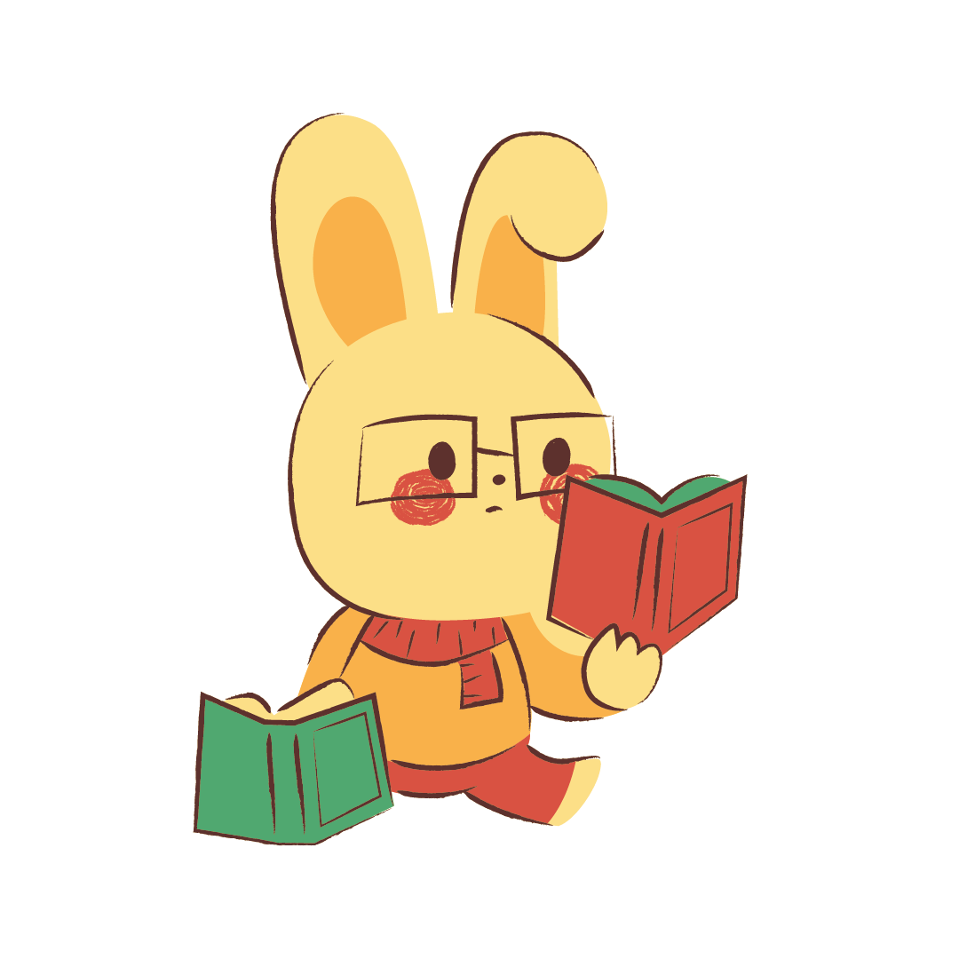 child-like rabbit reading a book