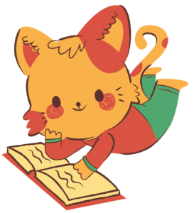 child-like cat reading a book