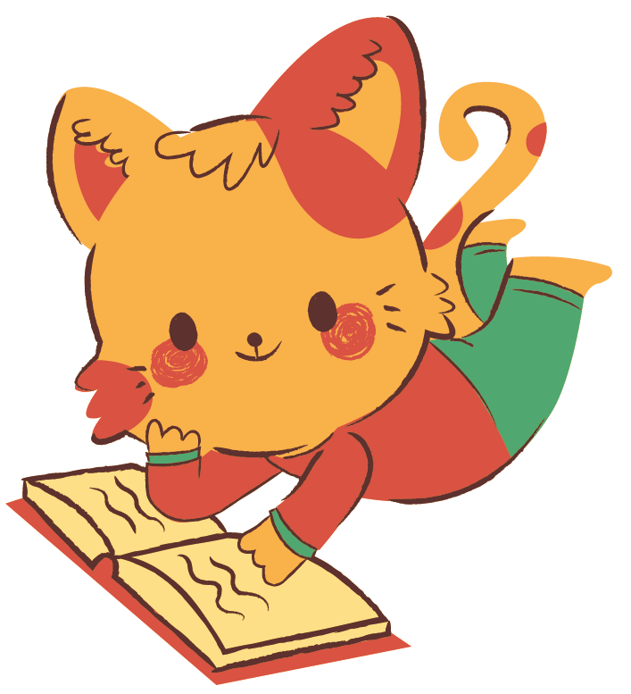 child-like cat reading a book
