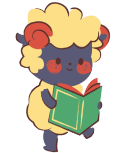 child-like lamb reading a book