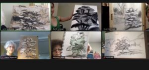 artists sharing drawings via zoom