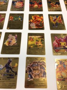 Close-up of Nathan's Pokémon card collection
