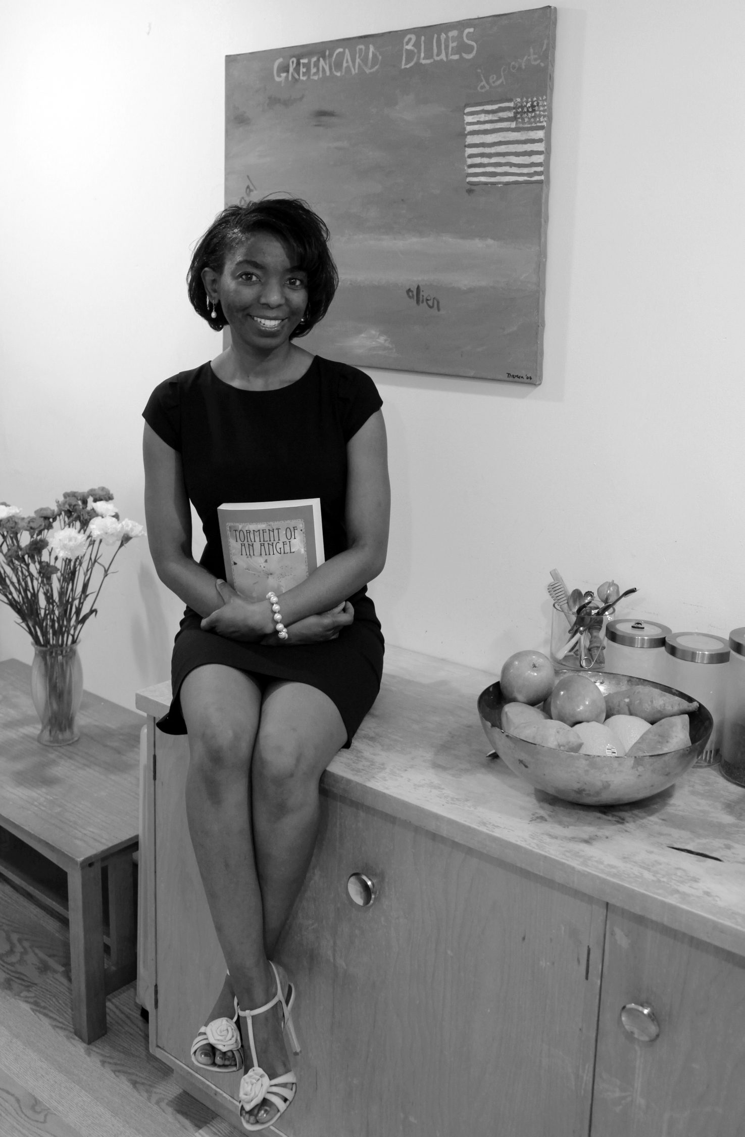 black and white portrait of immigrant woman from zambia