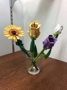Display of LEGO flowers