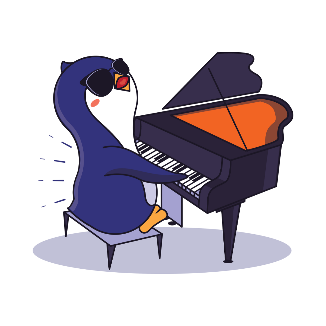 Illustrated penguin playing the piano