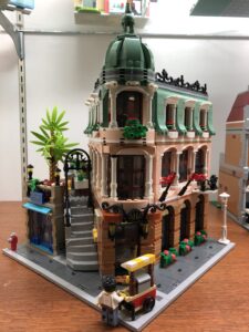 A three-story building made of LEGOs