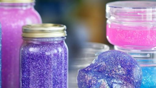 Jars of glittery homemade slime