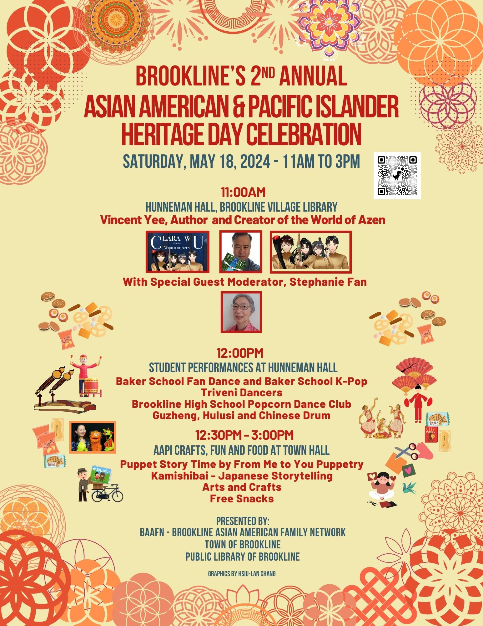 Poster detailing events of the Town of Brookline AAPI festival.