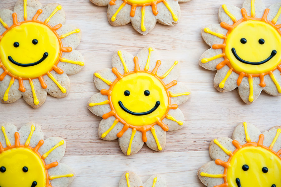 Sun-shaped cookies with smiley faces