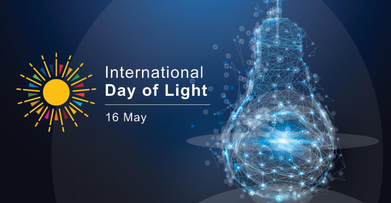 Web banner that says International Day of Light with an abstract lightbulb image