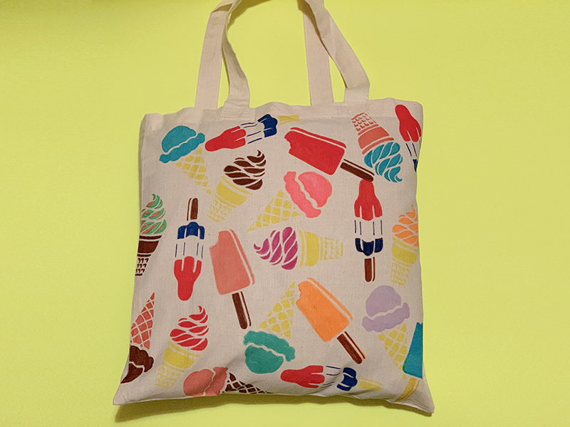 Tote bag with painted ice cream cones and popsicles
