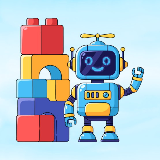 A small friendly robot waves.